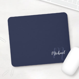 Personalized Script Monogram and Name Navy Blue Mouse Pad