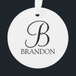 Personalized Script Monogram and Name Ornament<br><div class="desc">Personalized Monogram and Name Gift
features personalized monogram in black classic script font style and name in black classic serif font style on white background.

Perfect for holiday,  family reunion and any special occasions.</div>