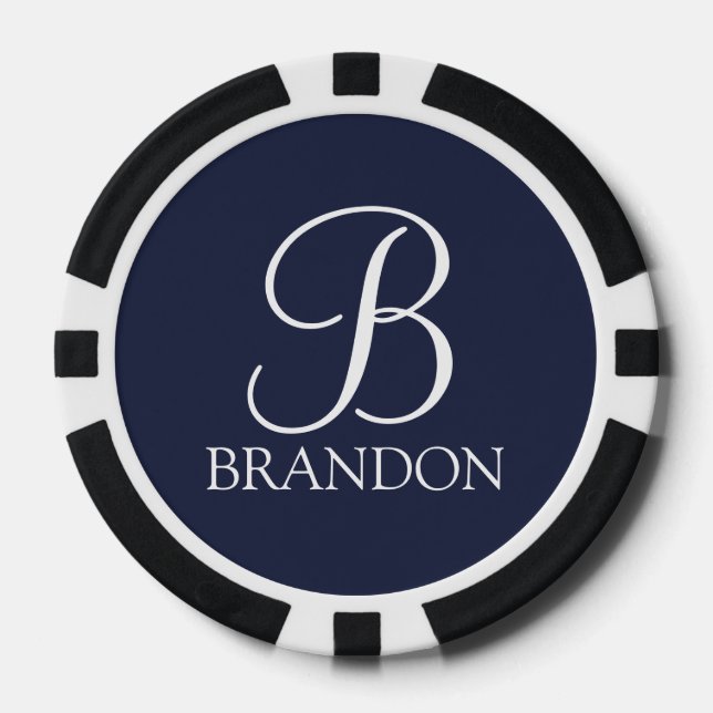 Personalized Script Monogram and Name Poker Chips (Front)