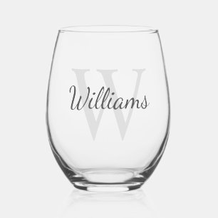 Personalized Script Monogram and Name Stemless Wine Glass