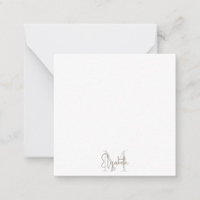 Personalized Script Monogram Blank Note  Card (Front)
