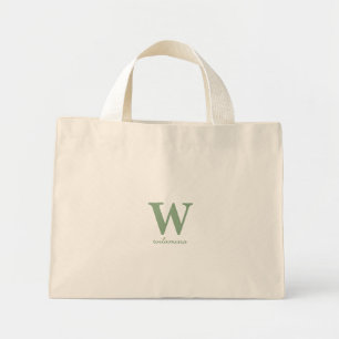 Personalized Script Monogram Initial & Name Green Mini Tote Bag