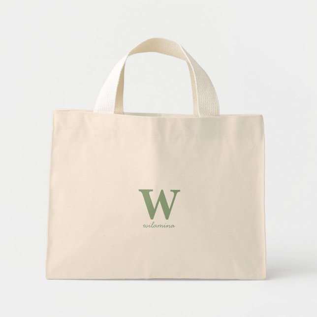 Personalized Script Monogram Initial & Name Green Mini Tote Bag (Front)