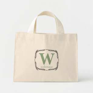 Personalized Script Monogram Initial & Name Wreath Mini Tote Bag