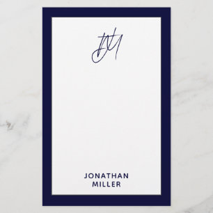 Personalized Script Monogram Navy Blue Stationery