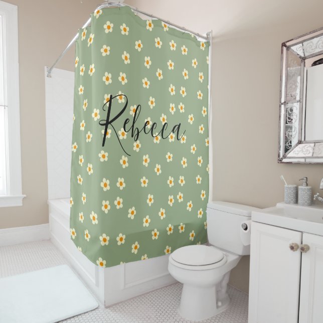 Personalized Script Name Cute Daisy Pattern Green (In Situ)