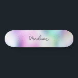 Personalized Script Name Cute Girly Skateboard<br><div class="desc">Easily personalize this colourful Skateboard on Modern Cute Holographic Rainbow Pastel Gradient abstract design featuring your custom name in elegant calligraphy font. Add your name,  choose font,  change size and position,  add clipart,  photos and shapes.</div>