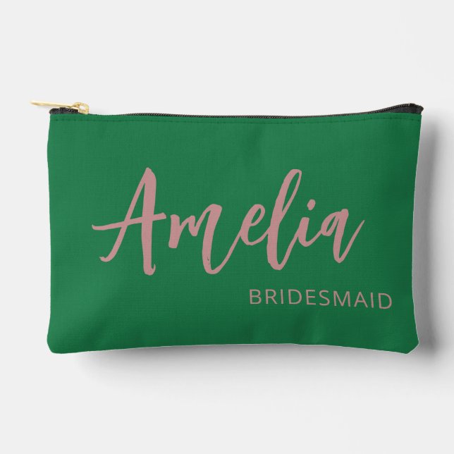 Personalized Script Name Green Bachelorette Makeup Accessory Pouch (Front)