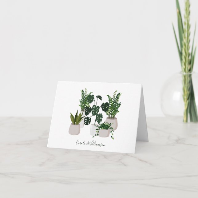 Personalized Script Name Green Botanical Plants Note Card (Front)