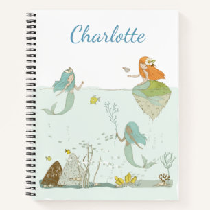 Personalized Script Name Mermaids Underwater Art Notebook