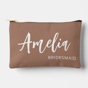 Personalized Script Name Mocha Bachelorette Makeup Accessory Pouch