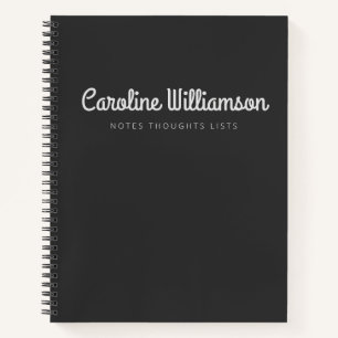 Personalized Script Name Modern Black and White Notebook