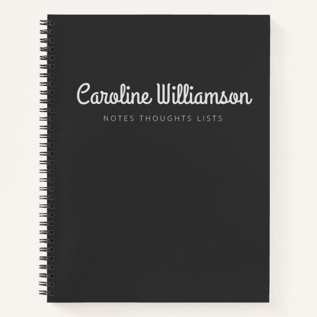 Personalized Script Name Modern Black and White Notebook (Front)