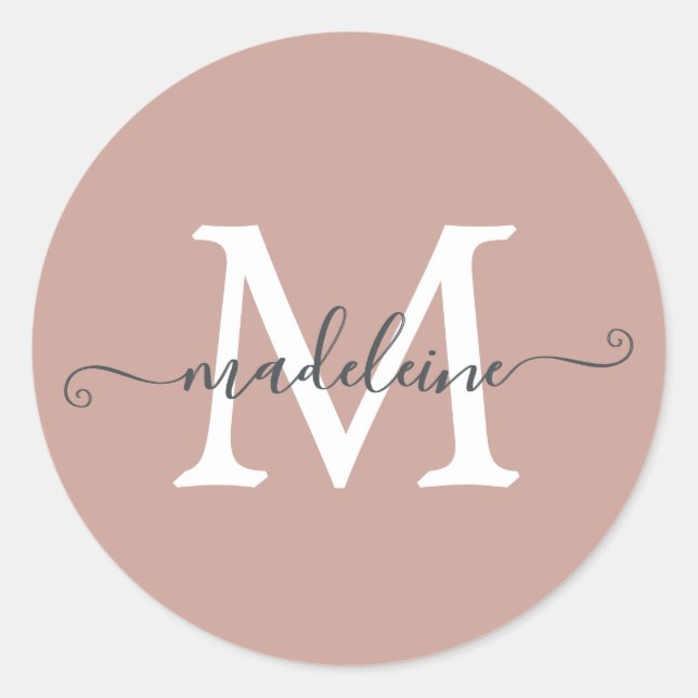 Personalized Script Name Monogram Dusty Rose Classic Round Sticker (Front)