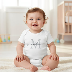 Personalized Script Name Monogram Silver Grey Baby Bodysuit