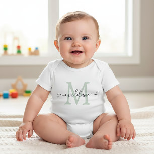 Personalized Script Name Monogram Soft Green Baby Bodysuit