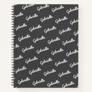 Personalized Script Name Pattern Black and White Notebook