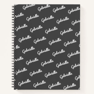 Personalized Script Name Pattern Black and White Notebook