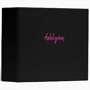 Personalized Script Name Pink and Black Binder