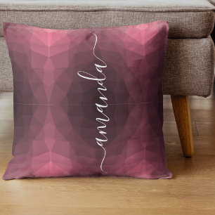 Personalized Script Name Pink Geometric Throw Pillow