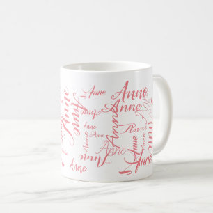 personalized script pink names typography coffee mug