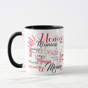 personalized script red black names typography mug