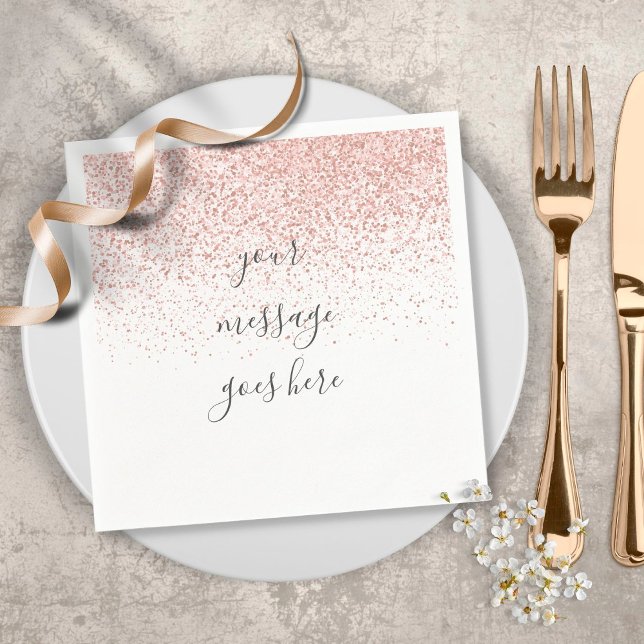 Personalized Script Rose Gold Glitter Napkins (Creator Uploaded)