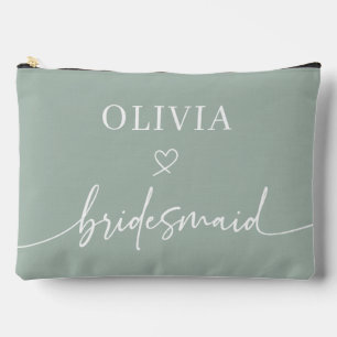 Personalized Script Sage Bridesmaid Gift Accessory Pouch