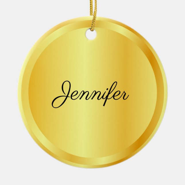 Personalized Script Template Gold Look Trendy Ceramic Ornament (Front)