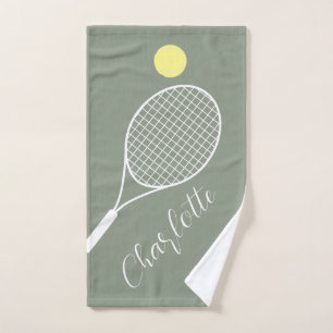 Personalized Script Tennis Club Player Sage Green Hand Towel