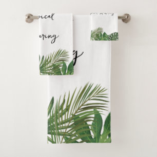 Personalized script text Tropical green and white Bath Towel Set
