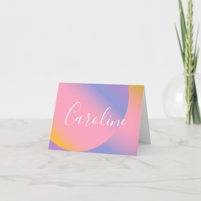 Personalized Script Unique Retro Purple Gradient Note Card (Front)