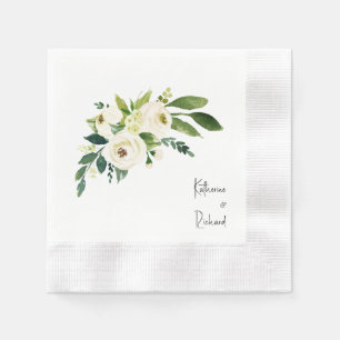 Personalized Script White Rose Wedding Coined  Napkin