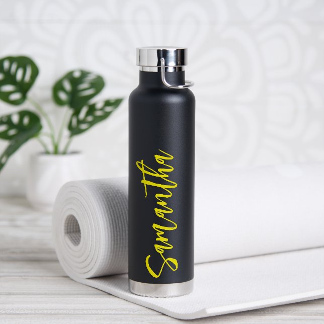 Personalized Script Your Name Neon Yellow Party 53 Water Bottle (Yoga)