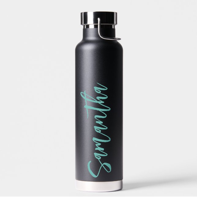 Personalized Script Your Name Party Aqua blue Water Bottle (Left)