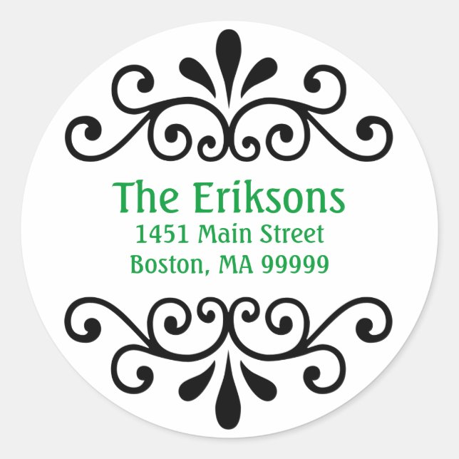 Personalized Scroll Address Labels in Green (Front)