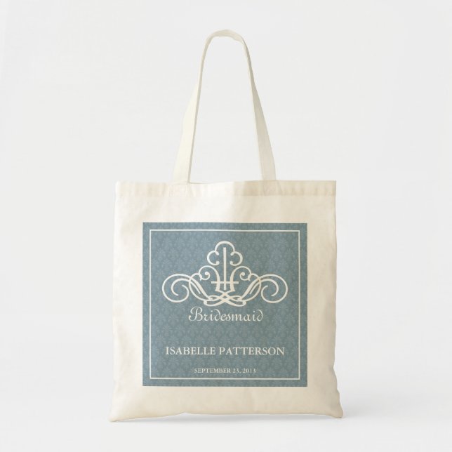 Personalized Scrolls Wedding Party Bag in Blue (Front)
