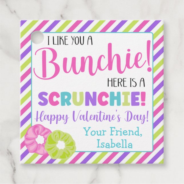 Personalized Scrunchie Valentine's Day Favour Tags (Front)