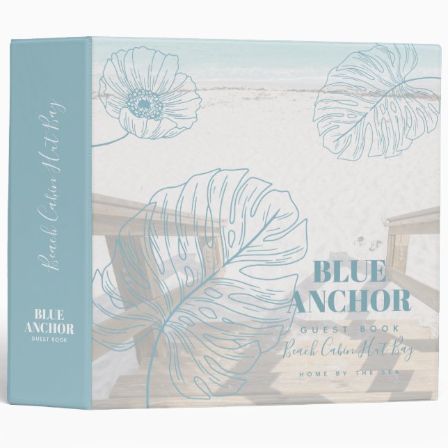 Personalized Sea Beach Front Cabin Hut GUEST BOOK  Binder (Front/Spine)