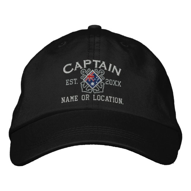 Personalized Sea Captain Nautical Australia Flag Embroidered Hat (Front)
