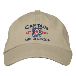 Personalized Sea Captain Nautical Canadian Flag Embroidered Hat