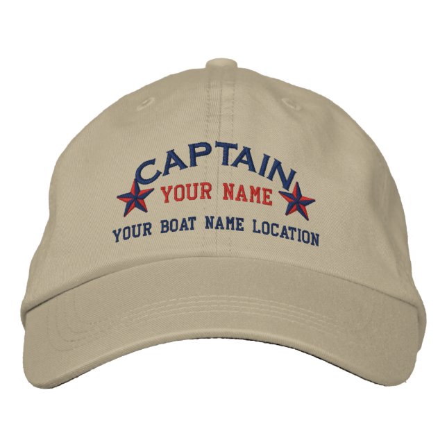 Personalized Sea Captain Stars Ball Cap Embroidery (Front)