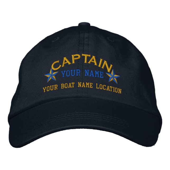 Personalized Sea Captain Stars Ball Cap Embroidery (Front)