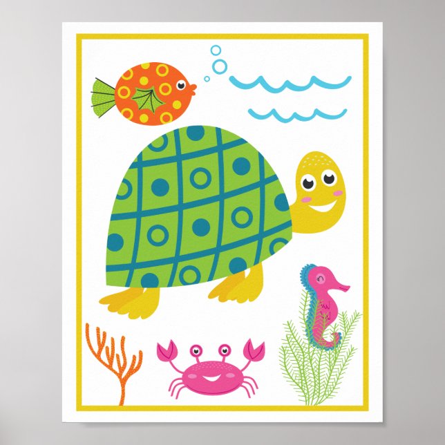 Personalized Sea Creatures Kids' Art Print Set (Front)