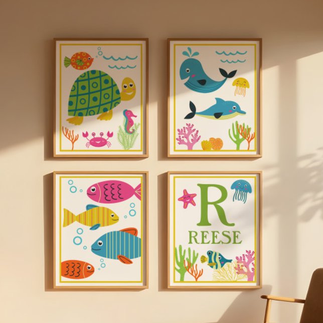 Personalized Sea Creatures Kids' Art Print Set (Creator Uploaded)