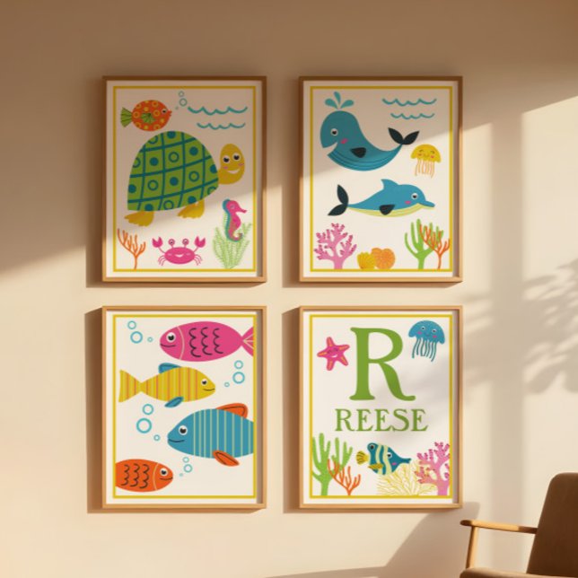 Personalized Sea Creatures Kids' Art Print Set (Creator Uploaded)
