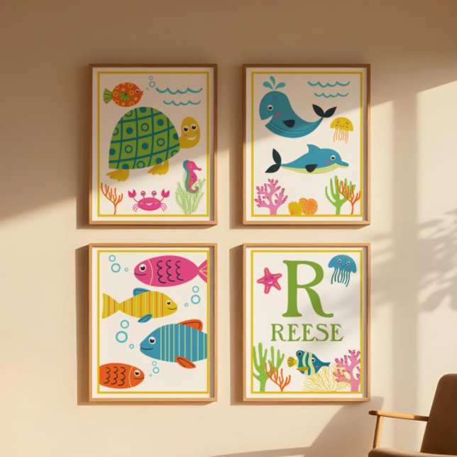 Personalized Sea Creatures Kids' Art Print Set (Creator Uploaded)