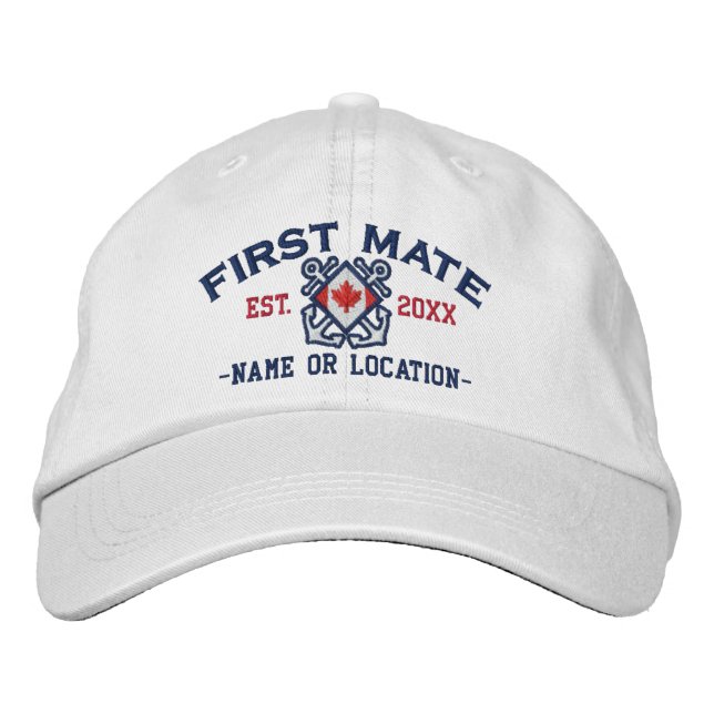 Personalized Sea First Mate Nautical Canadian Flag Embroidered Hat (Front)