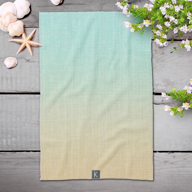 Personalized Sea Green Sand Orange Beach Kitchen Towel (Personalized Sea Green Sand Orange Beach Kitchen Towel)