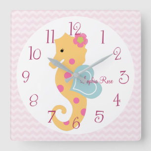 Personalized Sea Life Seahorse Nursery Clock